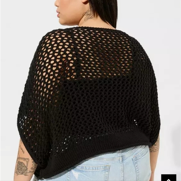 Torrid Open Stitch Pullover Oversized Cropped Sweater Black Size 1X/2X - Picture 4 of 4